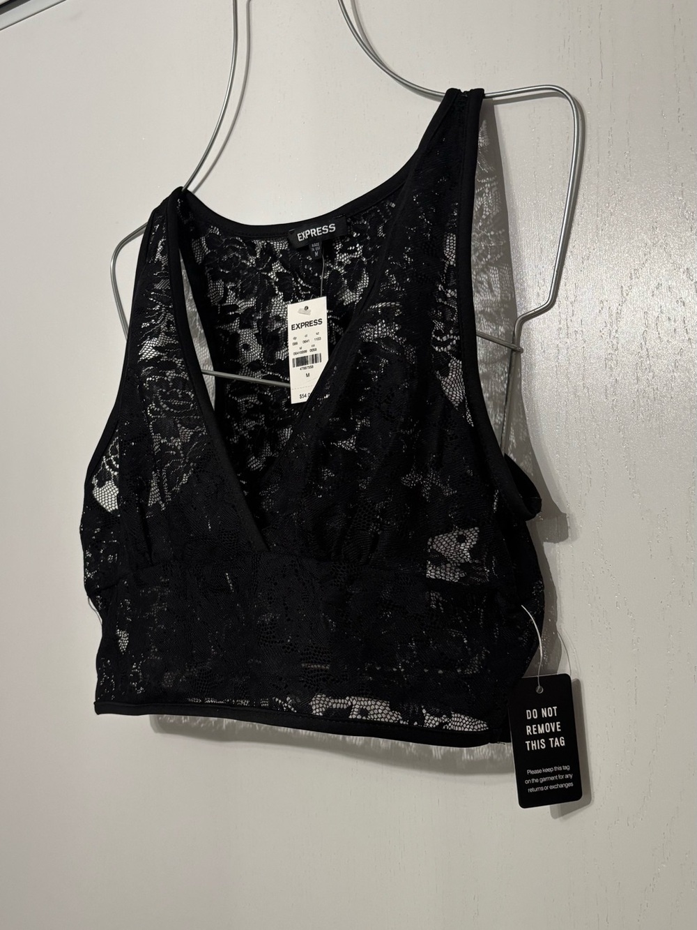 Express Black Lace Bralette Tank - Sheer Floral V-Neck